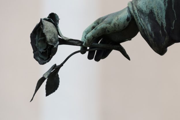 Rose in der Hand einer Engel-Statue
